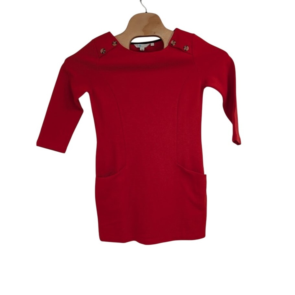 Boden Ottoman Rib Knit Shift Dress Red 3/4 Sleeve Stretch Size 6R
